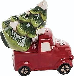 Red Pickup Truck and Christmas Tree Salt and Pepper Shaker Set